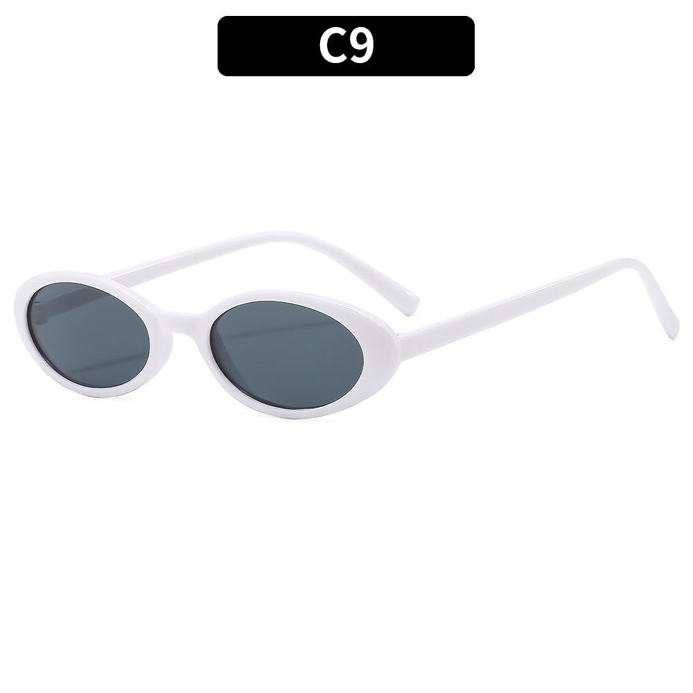Small Oval Retro Narrow Sunglasses - C9