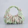 Ruched Sequin Floral Top-Handle Pouch Bag - Light Green
