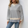 Striped Sweatshirt With Ruffle Peplum Hem - White
