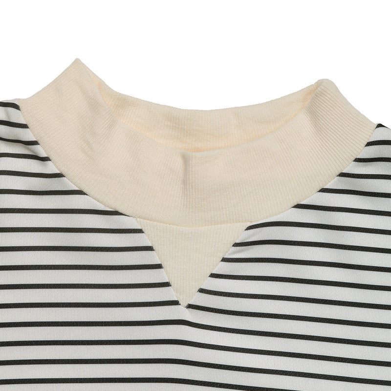 Striped Sweatshirt With Ruffle Peplum Hem - White - 4