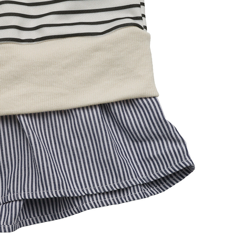 Striped Sweatshirt With Ruffle Peplum Hem - White - 5
