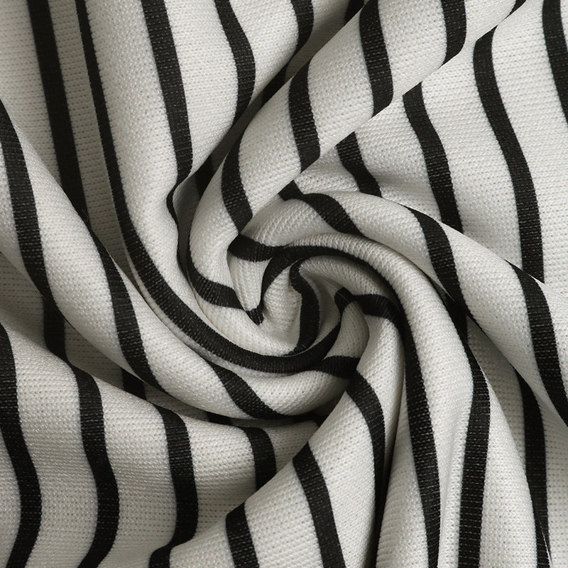 Striped Sweatshirt With Ruffle Peplum Hem - White - 6