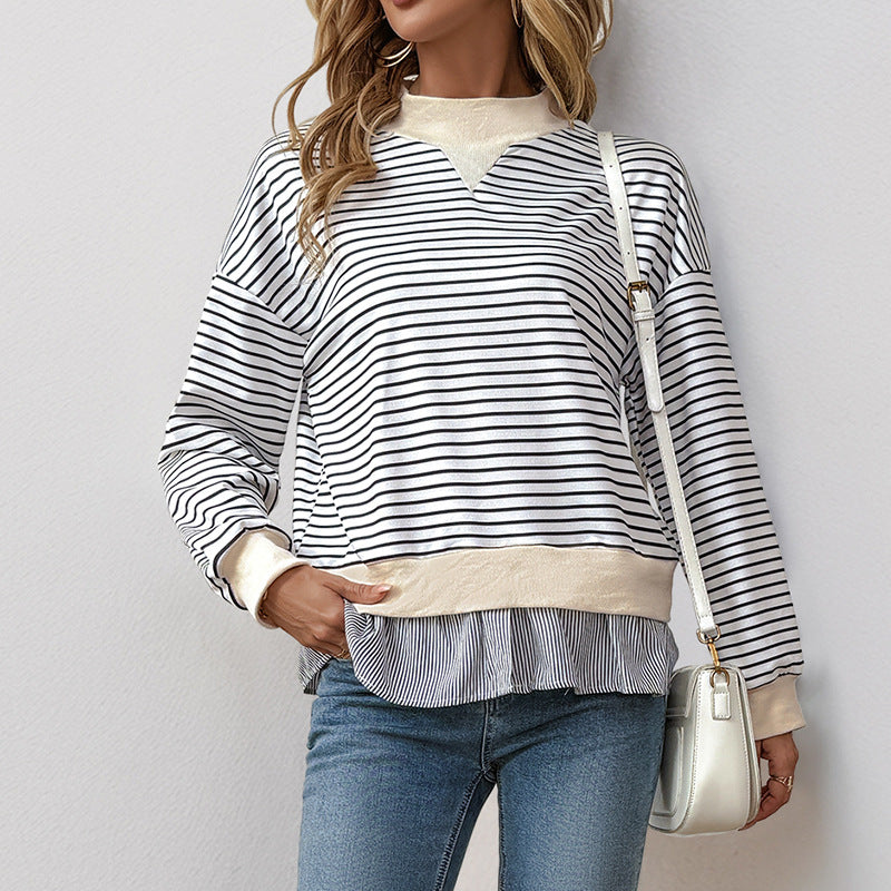 Striped Sweatshirt With Ruffle Peplum Hem