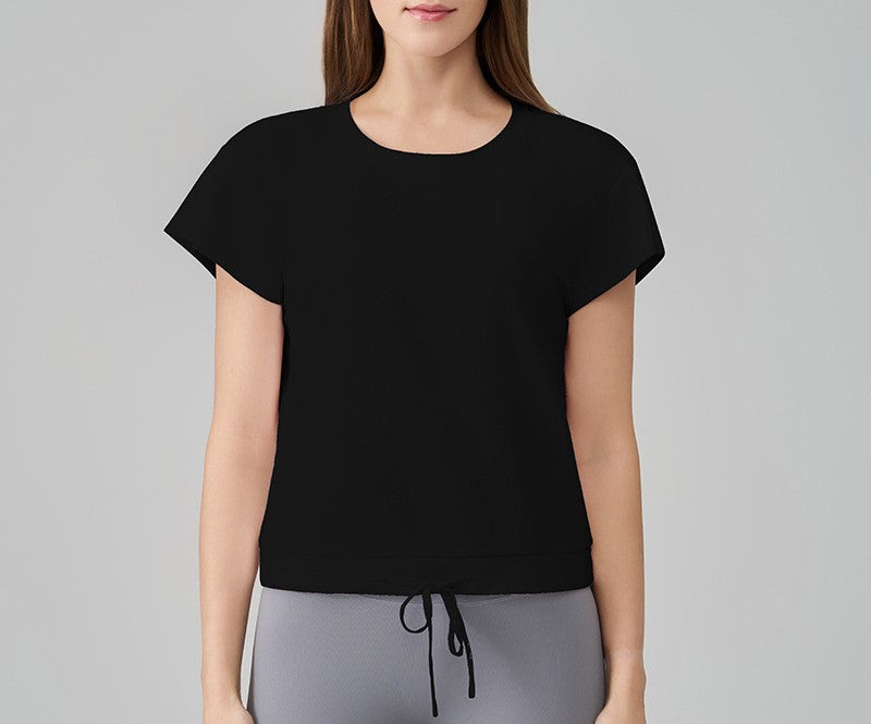 Quick Dry Drawstring Hem Athletic Tee - Black