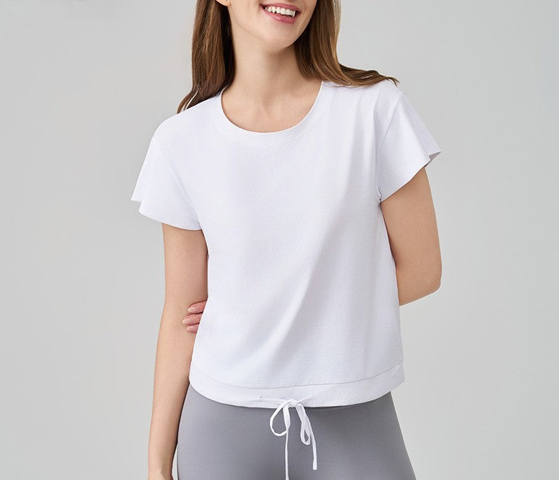 Quick Dry Drawstring Hem Athletic Tee - White