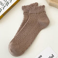 Preppy Ruffle Cuff Twist Knit Ankle Socks - Brown