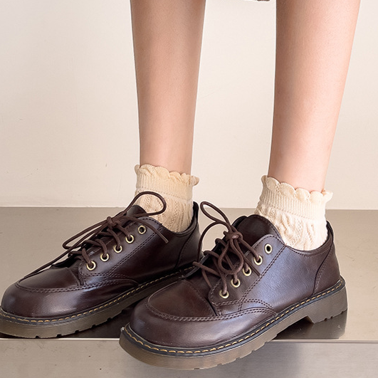 Preppy Ruffle Cuff Twist Knit Ankle Socks - Khaki - 3