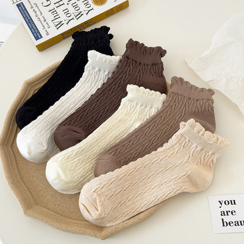Preppy Ruffle Cuff Twist Knit Ankle Socks - view 1