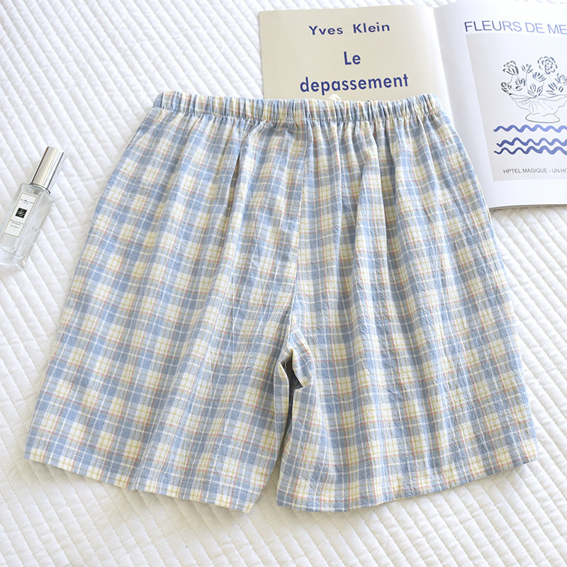 Breezy Checked Cotton Pajama Shorts - Blue - 1