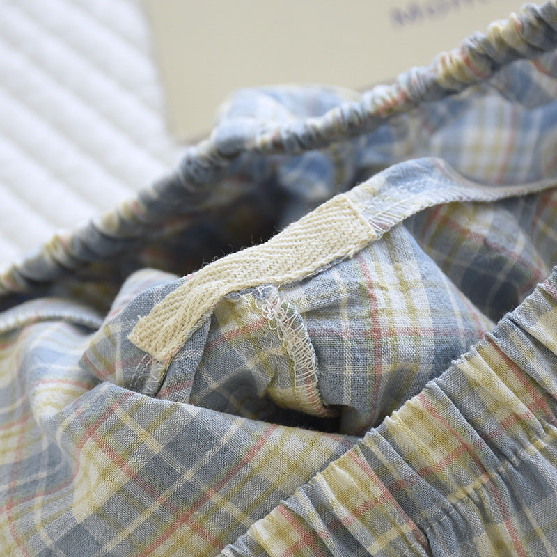 Breezy Checked Cotton Pajama Shorts - Blue - 10