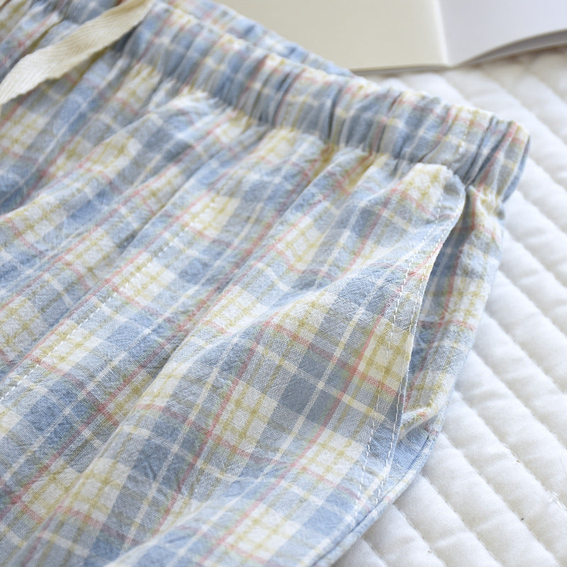 Breezy Checked Cotton Pajama Shorts - Blue - 6