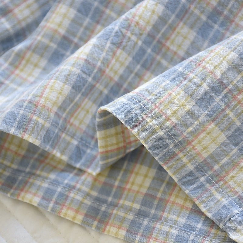 Breezy Checked Cotton Pajama Shorts - Blue - 8