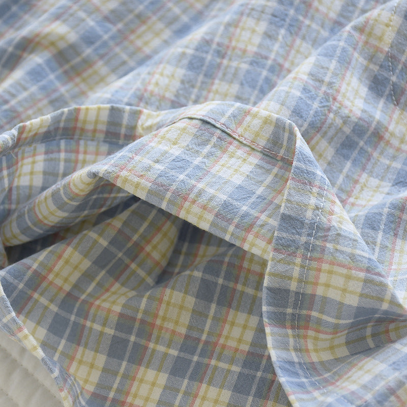 Breezy Checked Cotton Pajama Shorts - Blue - 9