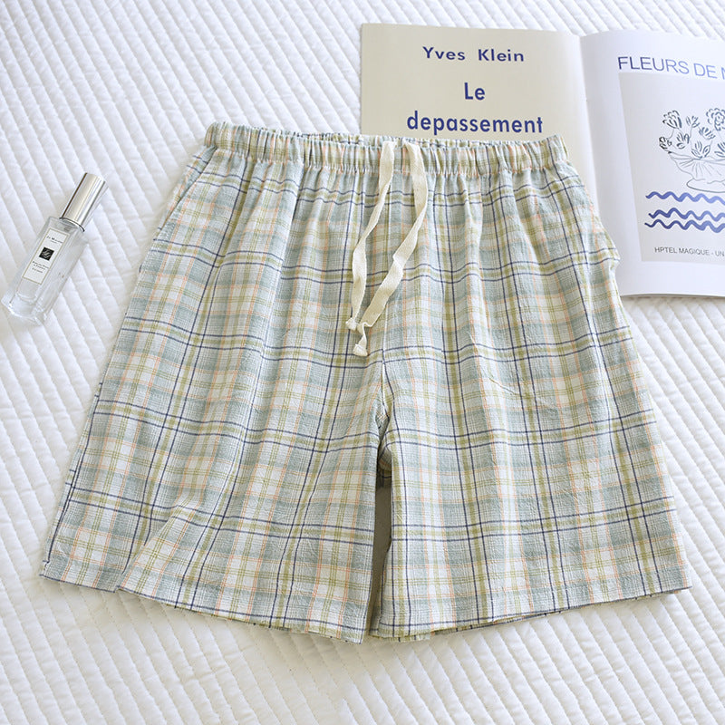 Breezy Checked Cotton Pajama Shorts - Green