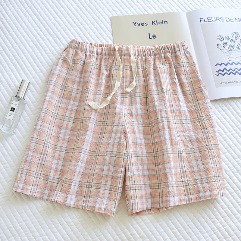 Breezy Checked Cotton Pajama Shorts - LightPink