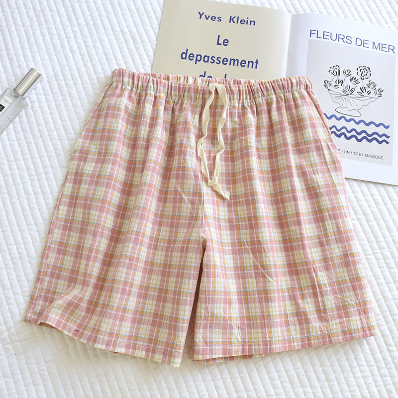 Breezy Checked Cotton Pajama Shorts - Pink