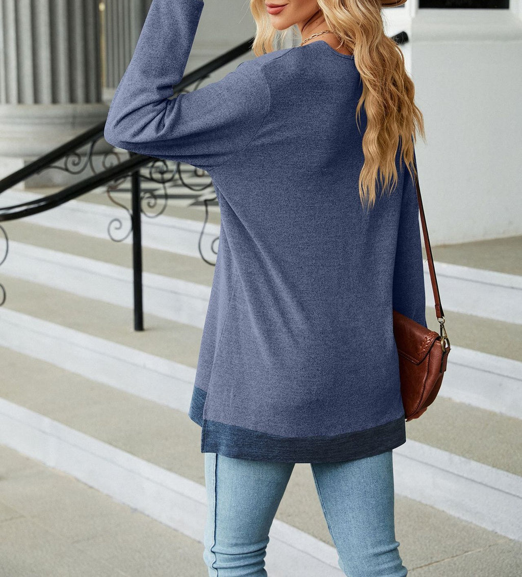 Lace Trim V Neck Long Sleeve Tee - view 3