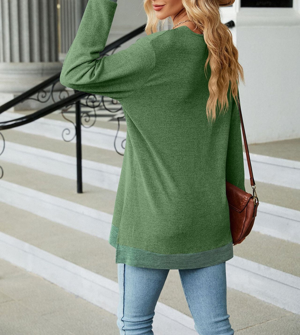 Lace Trim V Neck Long Sleeve Tee - view 5