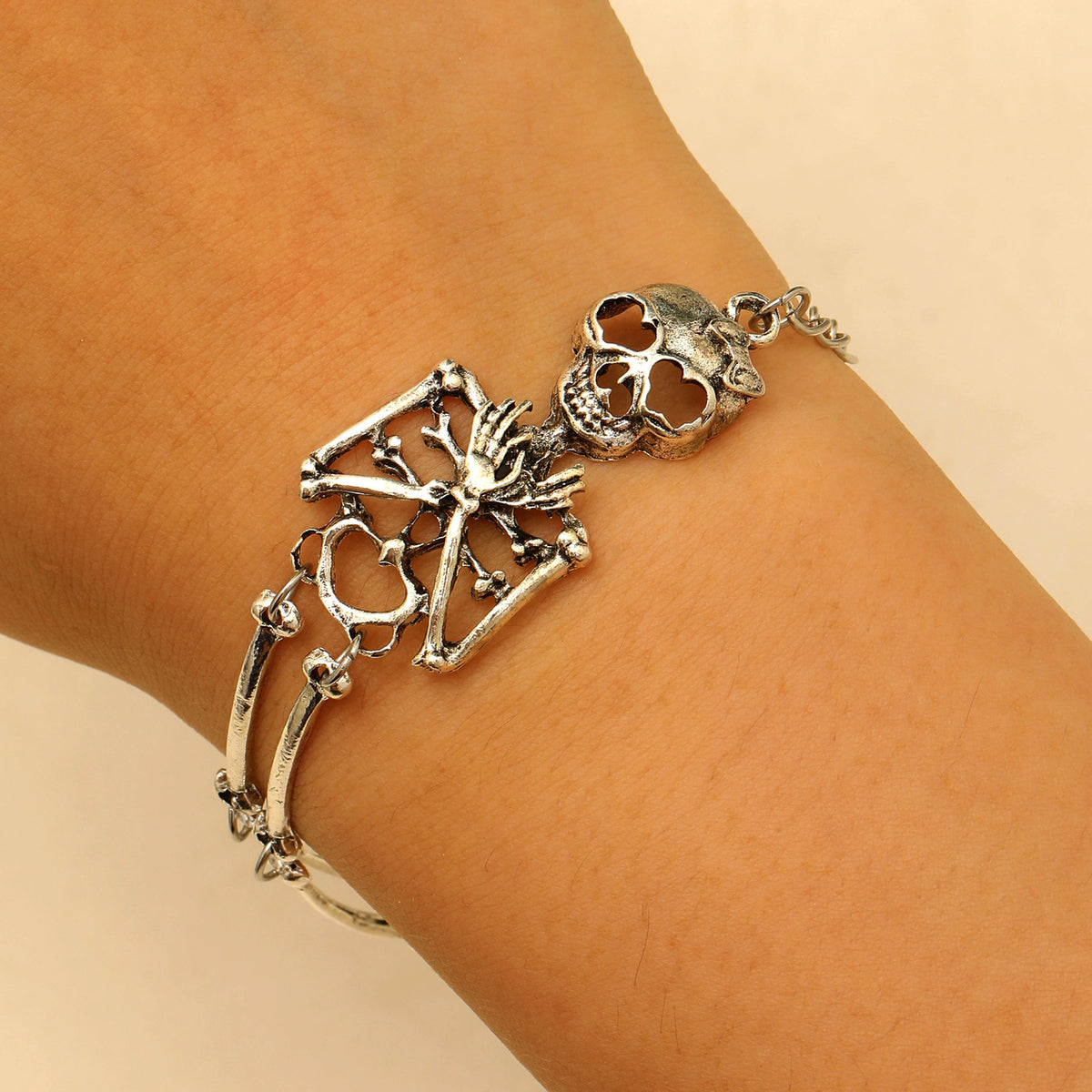 Skull Link Chain Bracelet And Hand Harness - C5