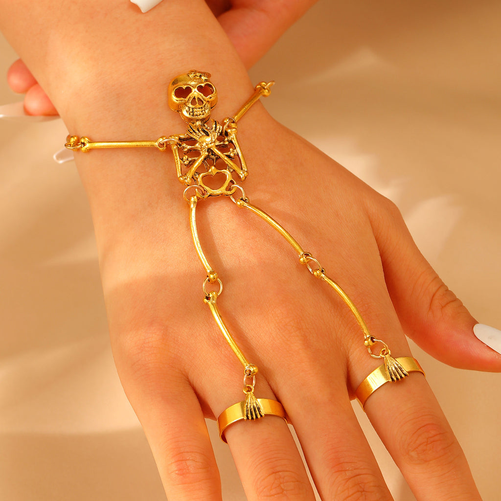 Skull Link Chain Bracelet And Hand Harness - C6