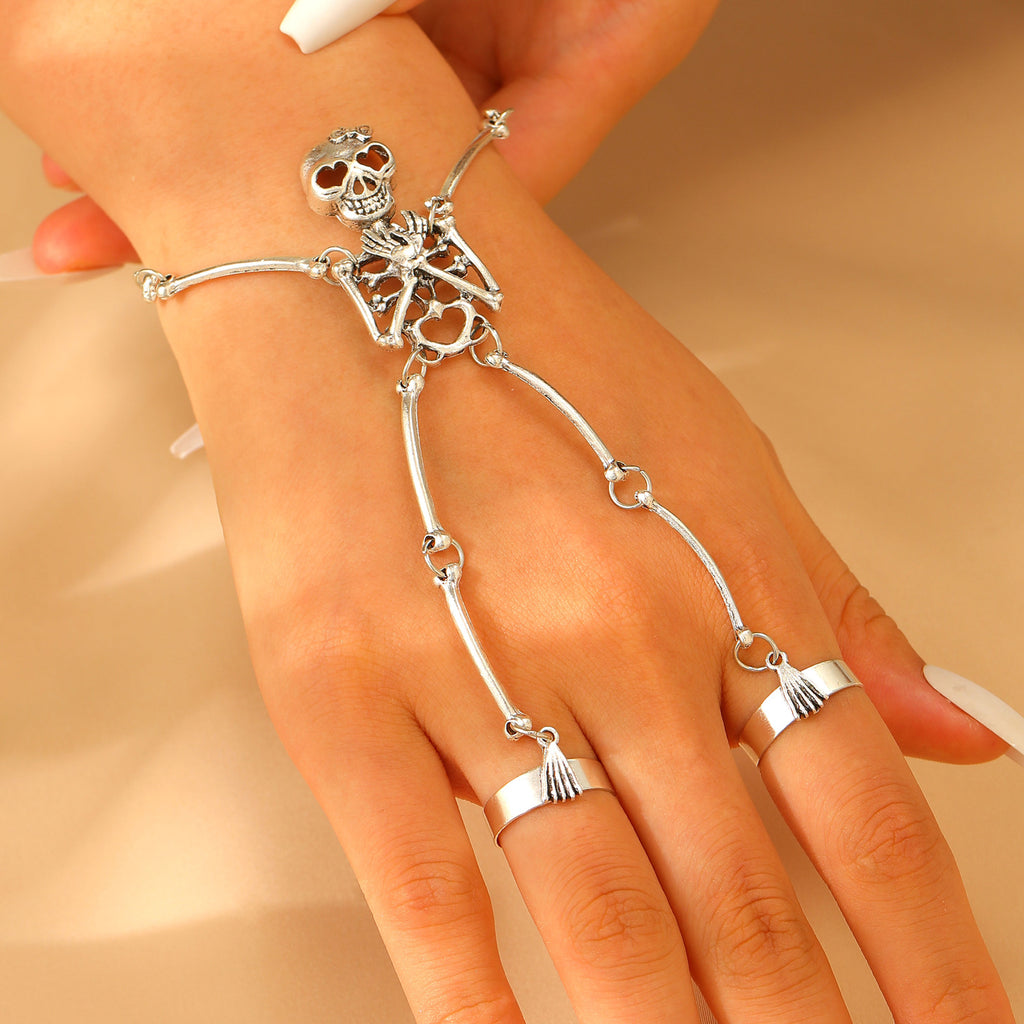 Skull Link Chain Bracelet And Hand Harness - C7