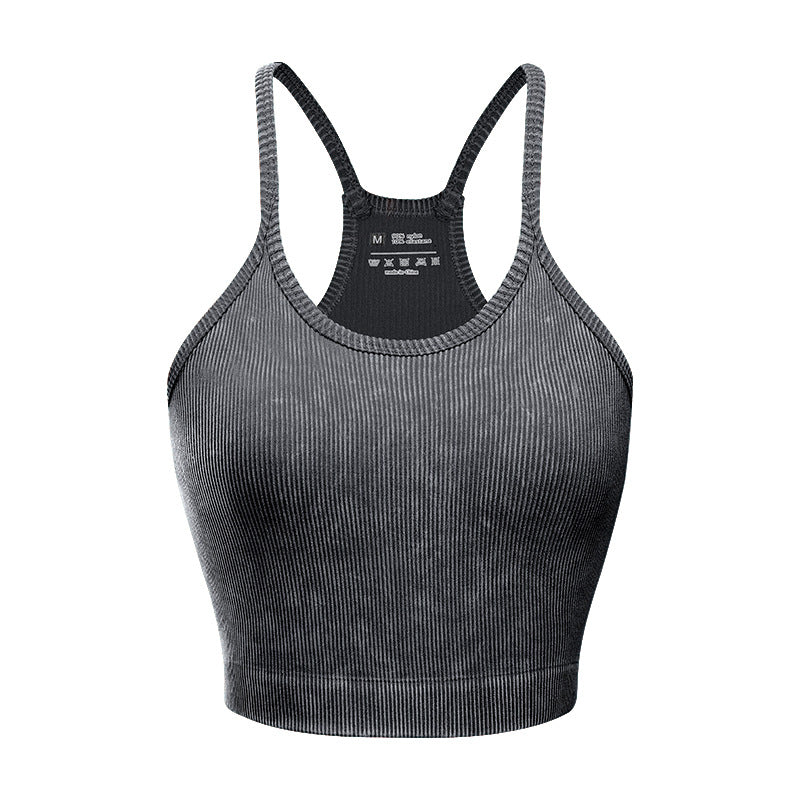 Mineral Wash Ribbed Racerback Crop Cami - Black - 1