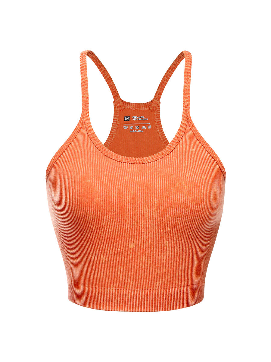 Mineral Wash Ribbed Racerback Crop Cami - Orange