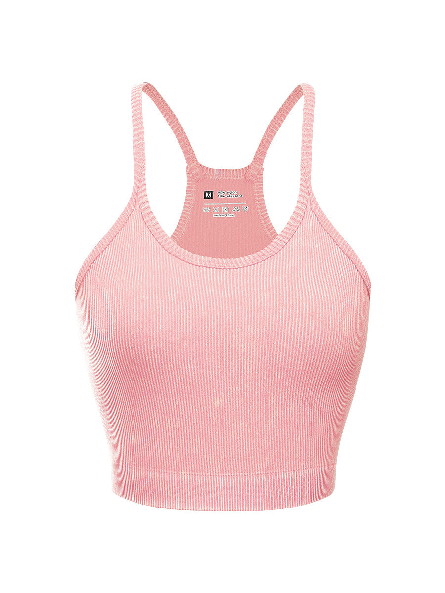 Mineral Wash Ribbed Racerback Crop Cami - Pink