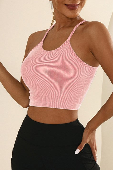 Mineral Wash Ribbed Racerback Crop Cami - Pink - 1