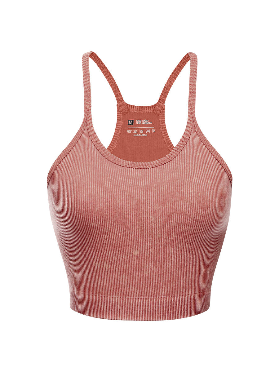 Mineral Wash Ribbed Racerback Crop Cami - Rosewood