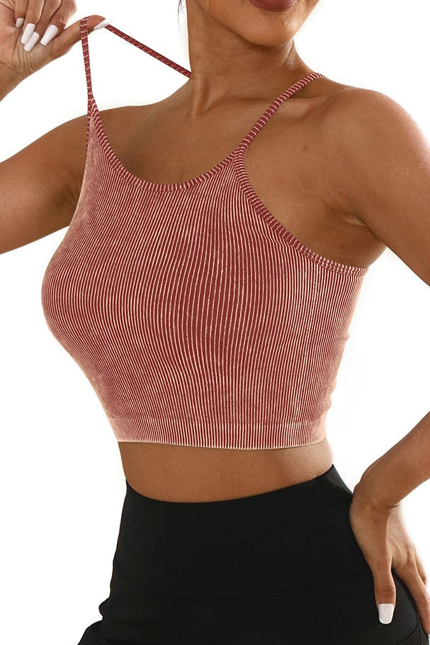 Mineral Wash Ribbed Racerback Crop Cami - Rosewood - 1
