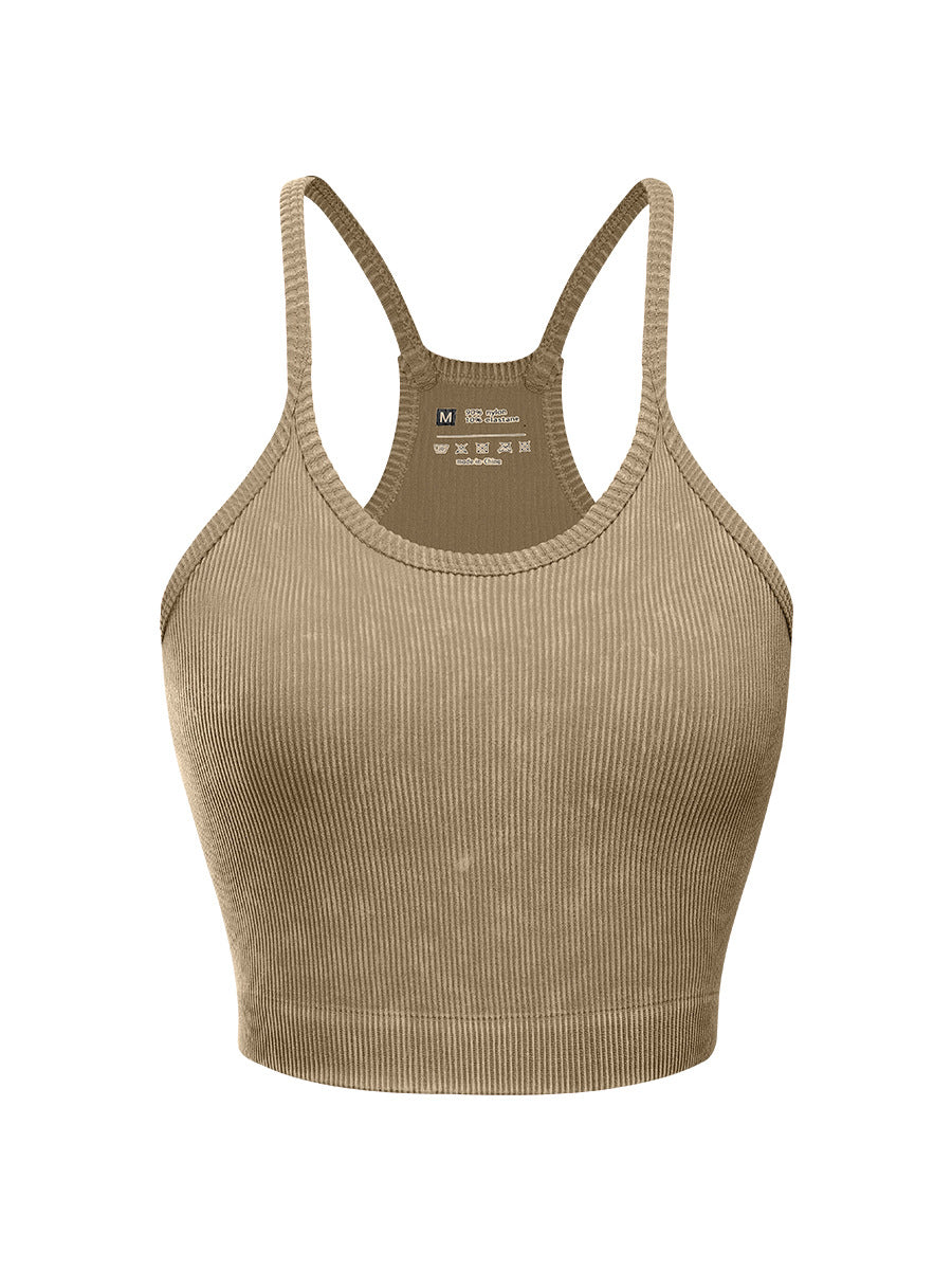 Mineral Wash Ribbed Racerback Crop Cami - Tan