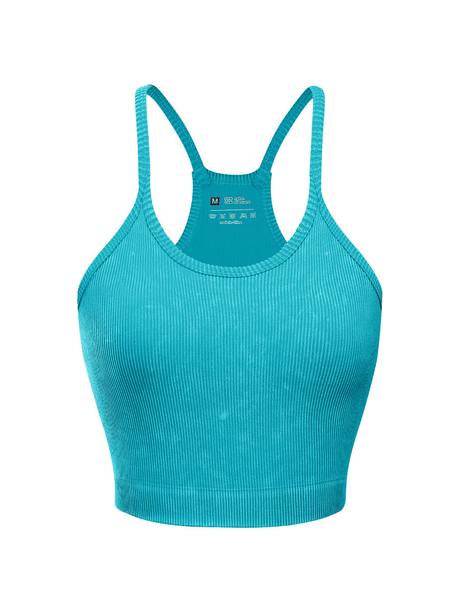 Mineral Wash Ribbed Racerback Crop Cami - Turquoise
