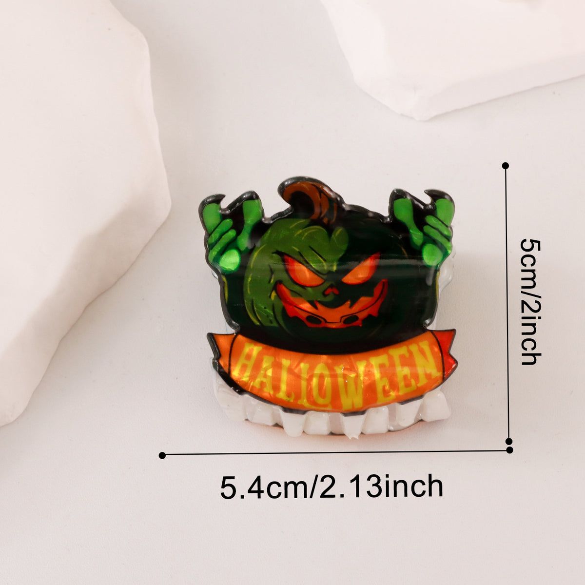 Spooky Pumpkin and Bat Halloween Claw Clips - Green
