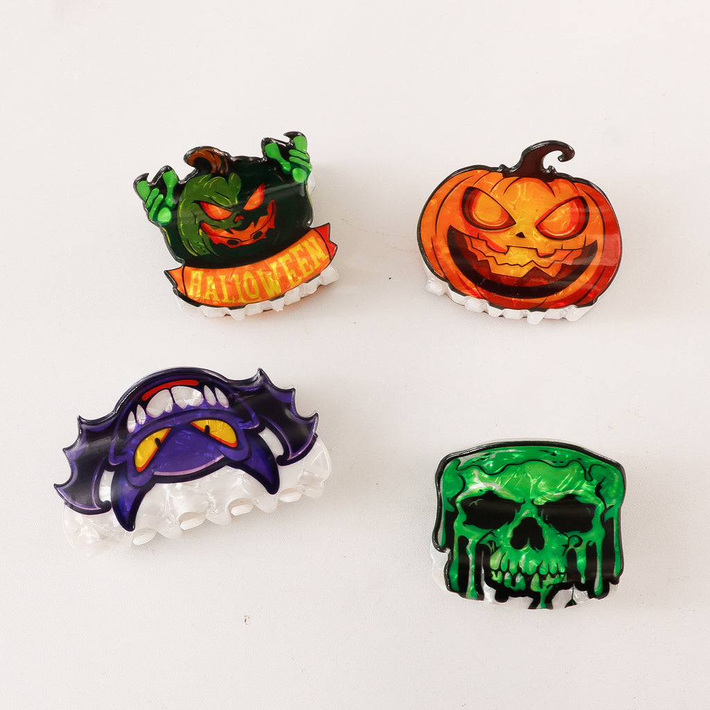 Spooky Pumpkin and Bat Halloween Claw Clips - view 1