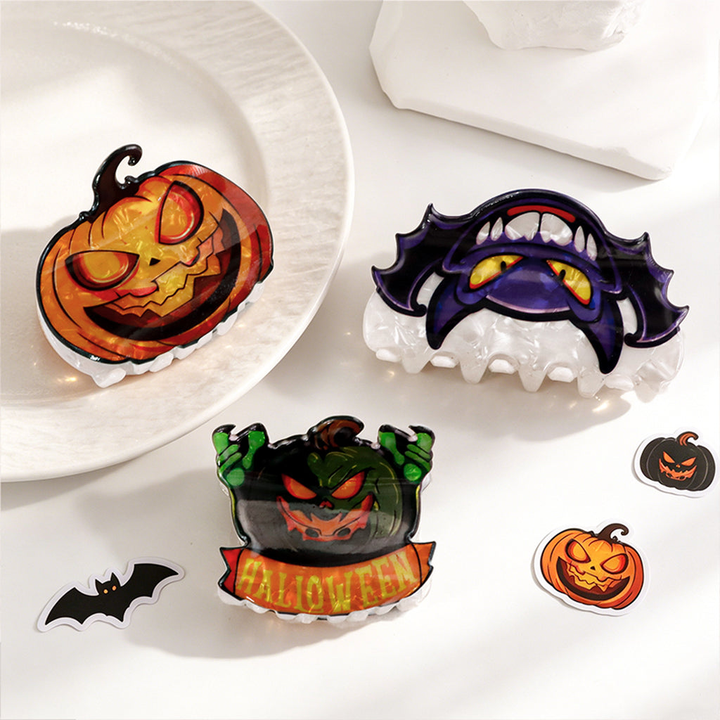 Spooky Pumpkin and Bat Halloween Claw Clips - view 2