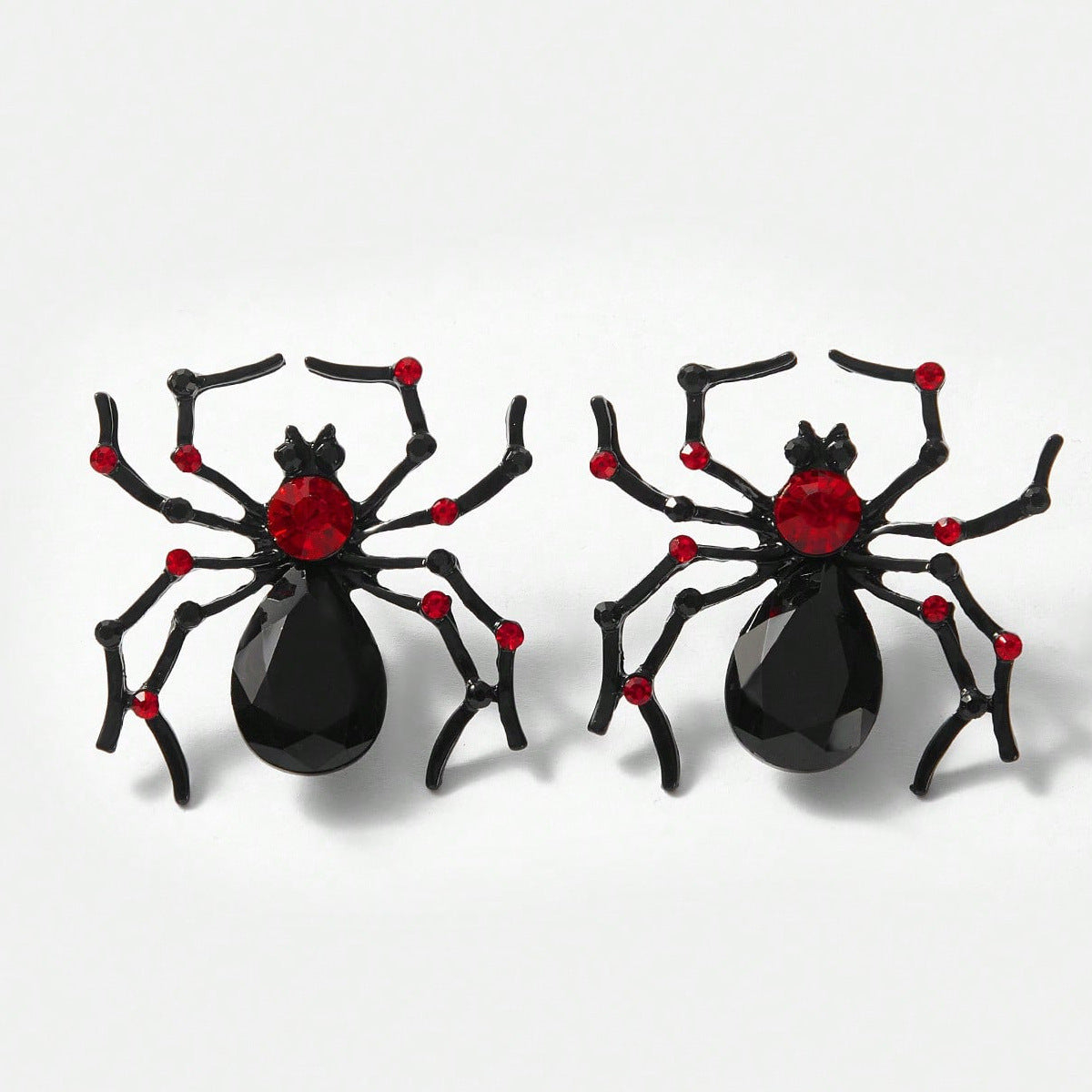 Gothic Spider Stud Earrings With Crystals - Black - 1