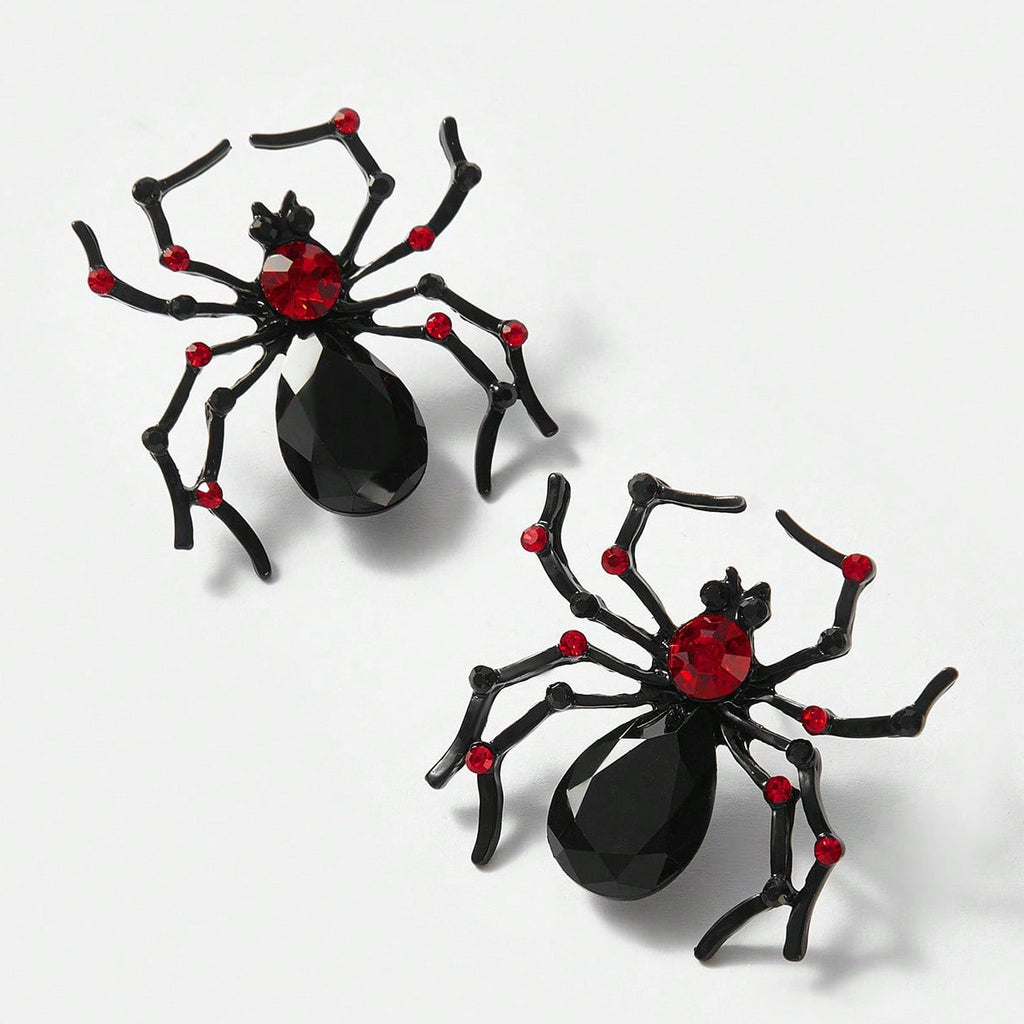 Gothic Spider Stud Earrings With Crystals - Black - 2