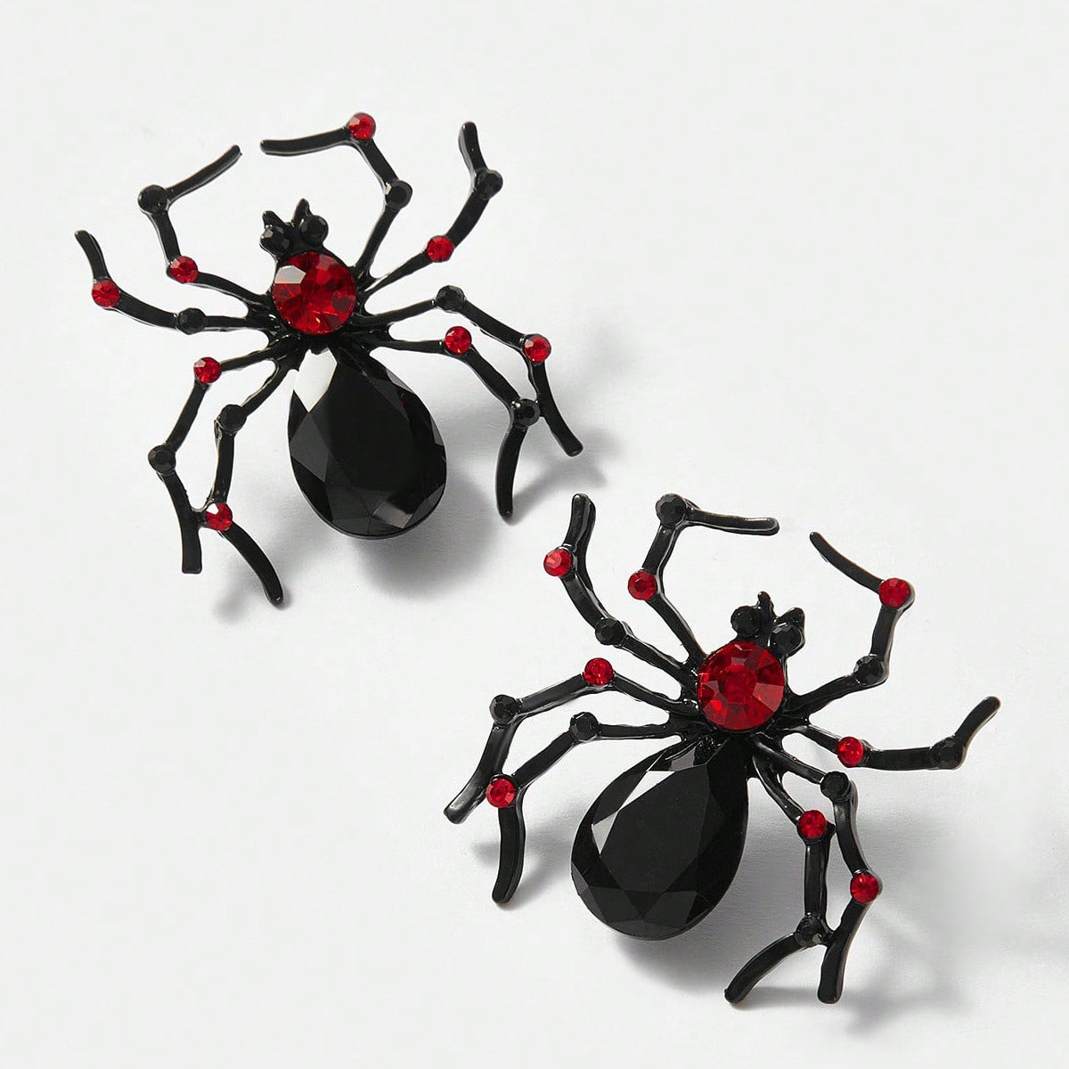 Gothic Spider Stud Earrings With Crystals - Black - 2