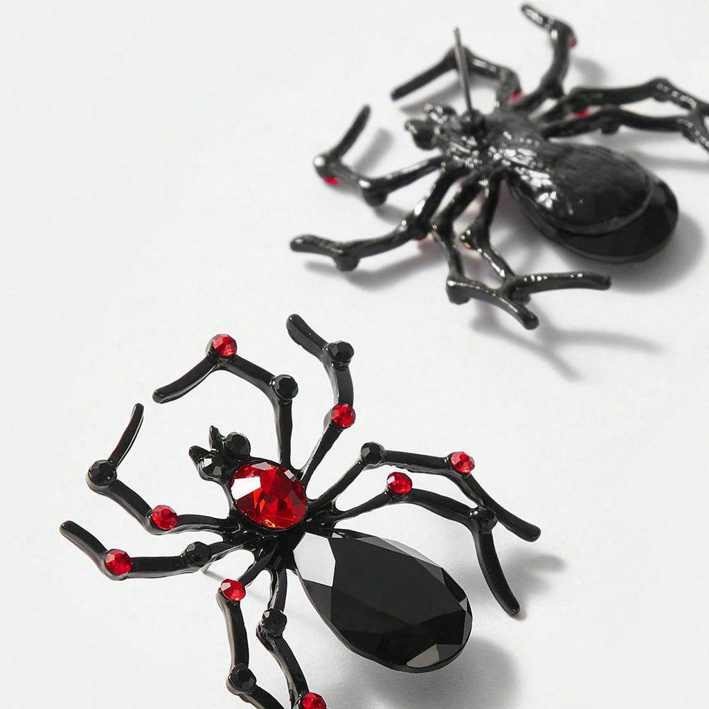 Gothic Spider Stud Earrings With Crystals - Black - 3