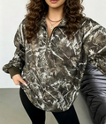 Drop Shoulder Half Zip Printed Sweatshirt - Green