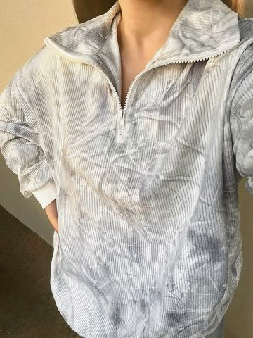 Drop Shoulder Half Zip Printed Sweatshirt - Leaves - 1