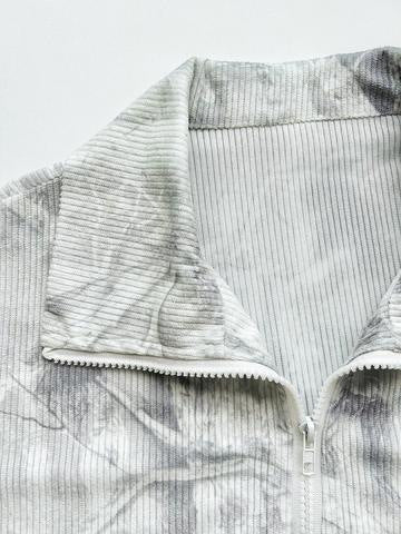 Drop Shoulder Half Zip Printed Sweatshirt - Leaves - 3