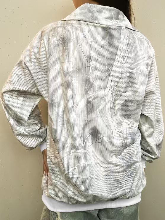 Drop Shoulder Half Zip Printed Sweatshirt - Leaves - 4