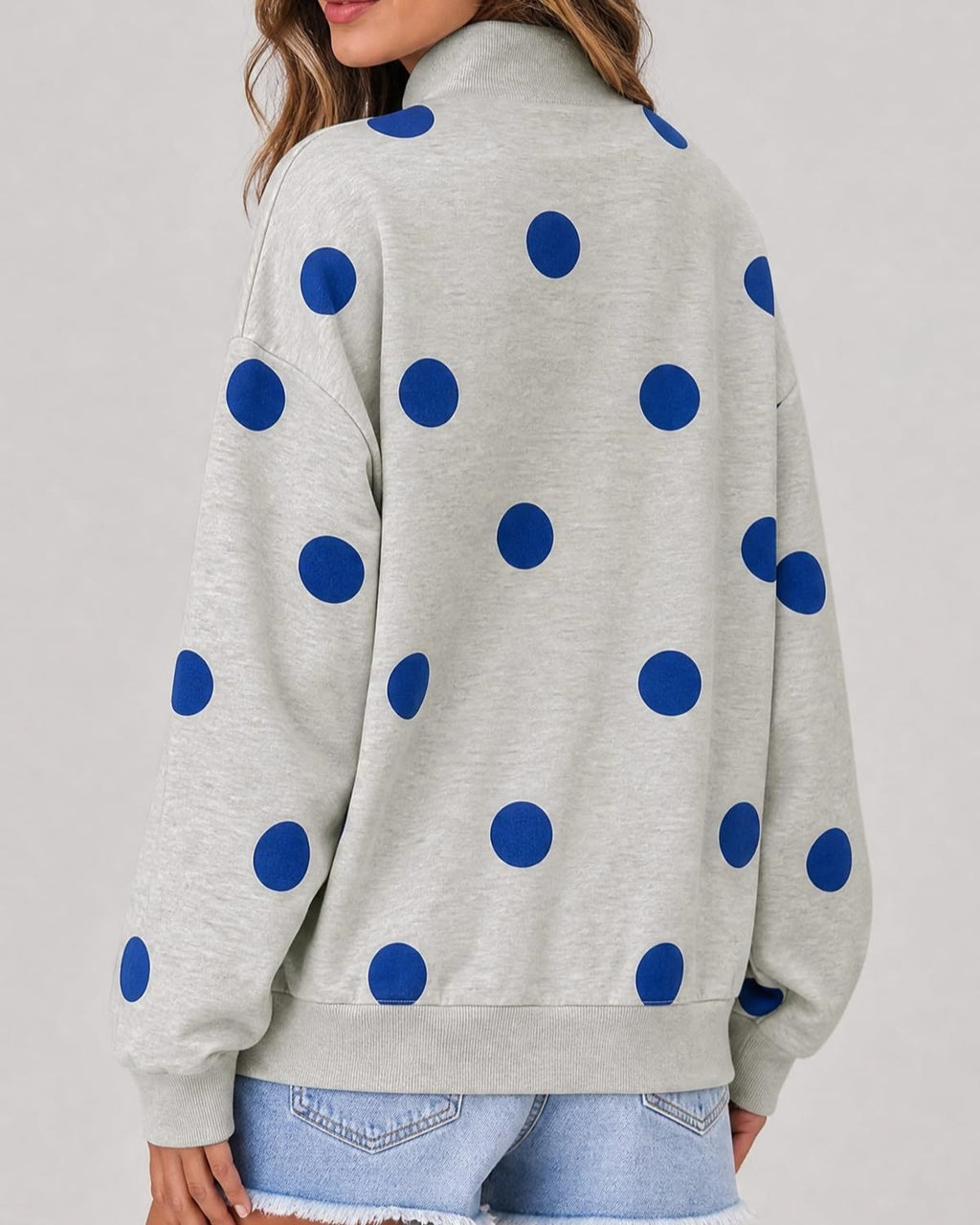 Oversized Polka Dot Drop Shoulder Sweatshirt - Gray - 2