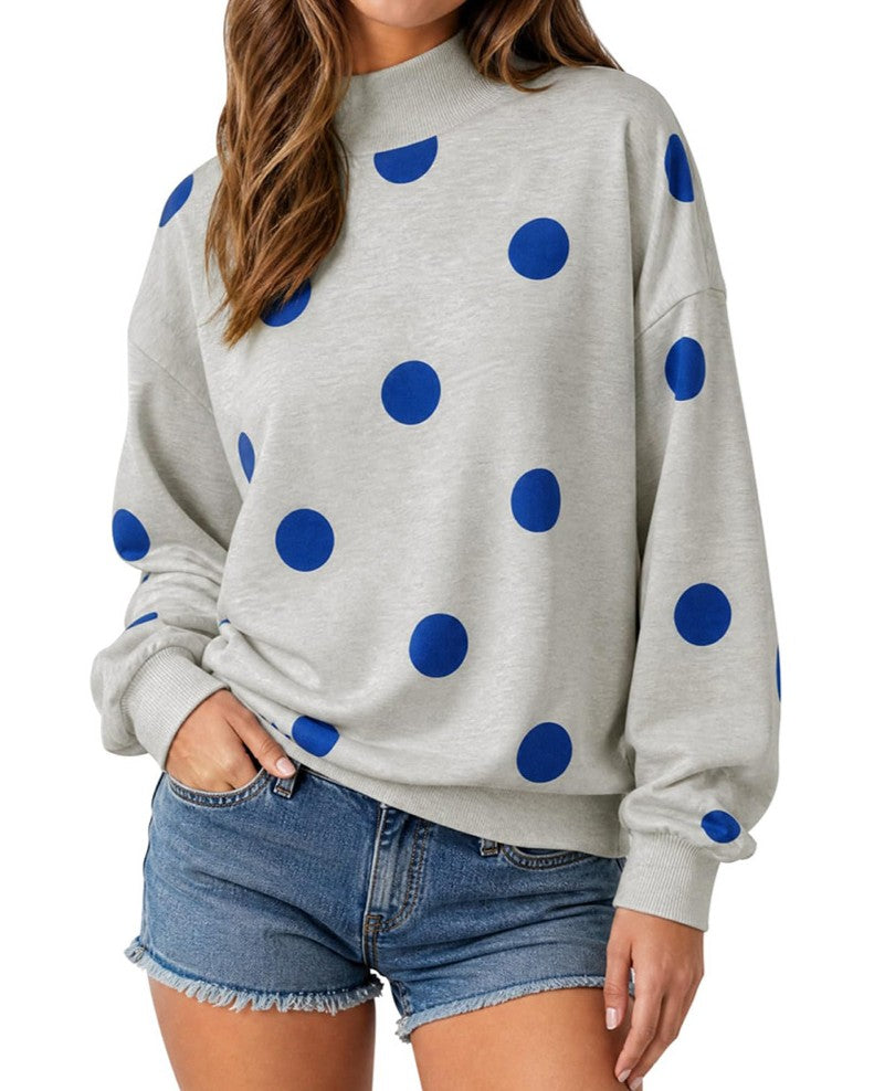 Oversized Polka Dot Drop Shoulder Sweatshirt - Gray - 1