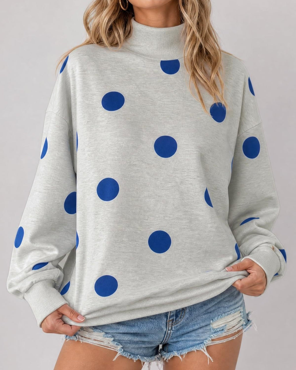 Oversized Polka Dot Drop Shoulder Sweatshirt - Gray