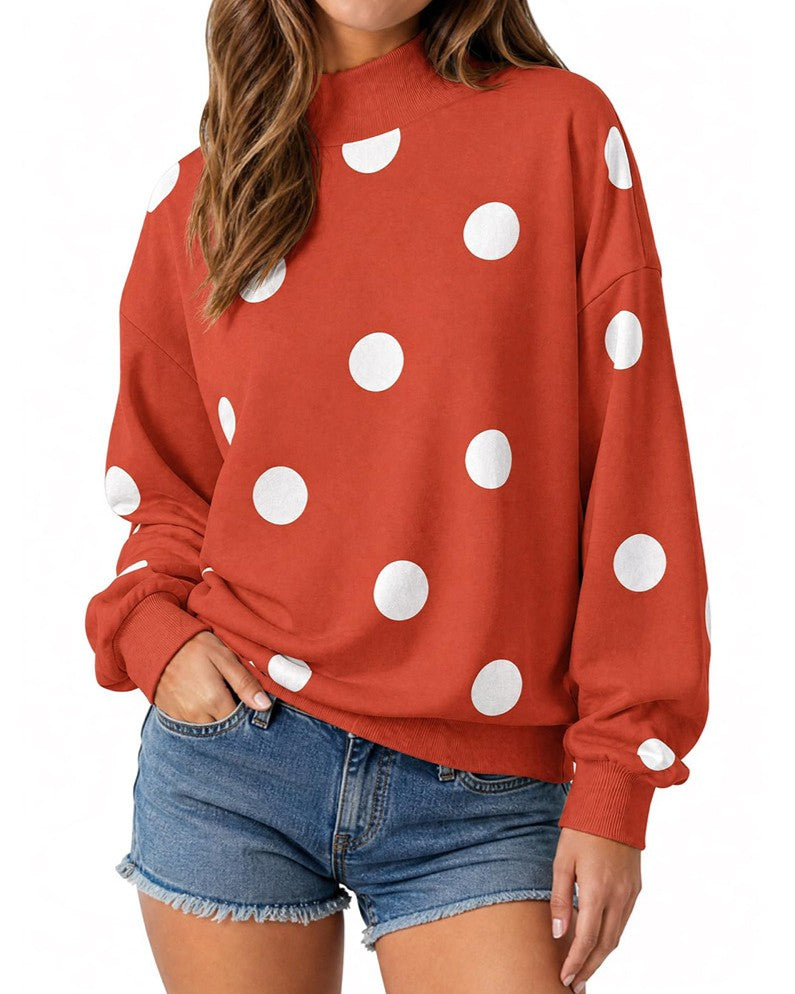 Oversized Polka Dot Drop Shoulder Sweatshirt - Orange