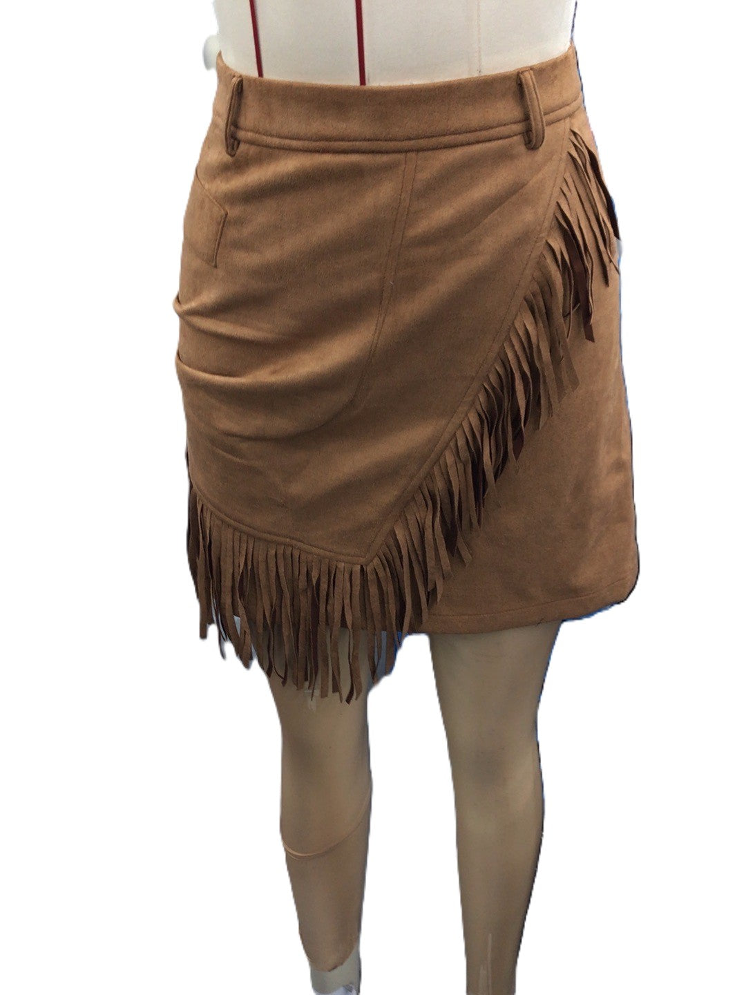 Western Fringe Faux Suede Mini Skirt - Brown