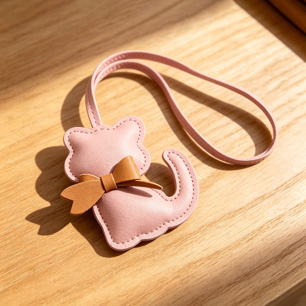 Dainty Bow Kitty Faux-Leather Bag Charm - Pink